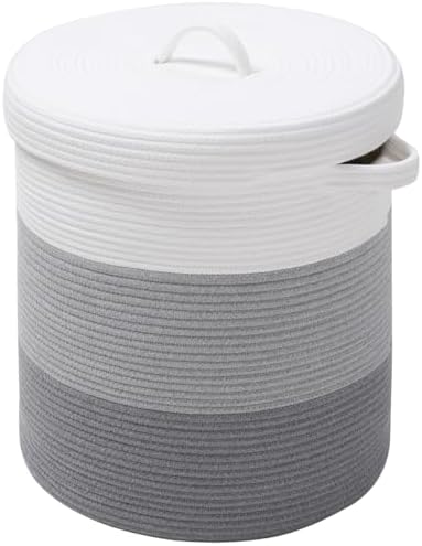 16x18 Inch Extra Large Round Cotton Rope Storage Basket with Lid, Decorative ...