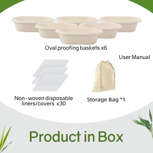 10" Oval Pulp Bread Proofing Basket 6-Pack + 30 Liners Sourdough Banneton