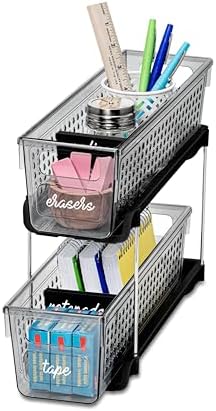 Madesmart Mini 2-Tier Plastic Multipurpose Organizer with Divided Slide-Out S...