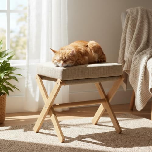 BAMBOOHOMIE Foldable Foot Stool Ottoman, Modern Foot Rest with Bamboo X Legs ...