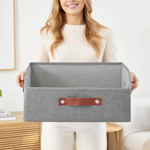 Bagnizer Closet Organizers and Storage, Linen Trapezoid Storage Bins with Han...