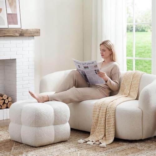 21" W Pouf Ottoman Foot Rest, Large Square Foot Stool for Couch, Upholst...