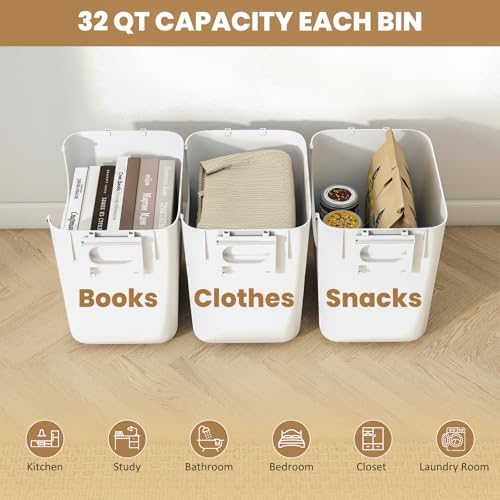 GIANTEX 32QT Stackable Storage Bins with Lids, 3 Pack Plastic Totes with Fron...