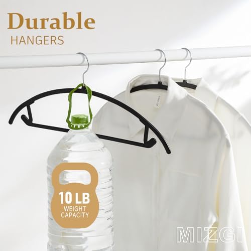 MIZGI Plastic Hangers 50 Pack, Patented Rounded Shoulder Sweater Hangers