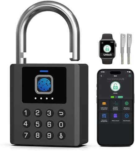Smart Fingerprint Padlock with Code,Heavy Duty Combination Lock with Key,Blue...