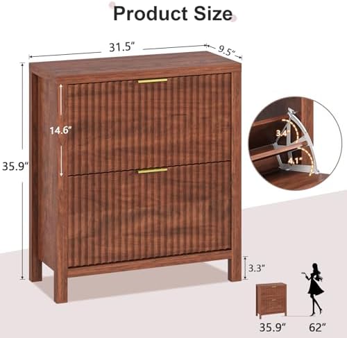 Fluted Shoe Cabinet Storage with 2 Flip Drawers for Entryway, Hallway