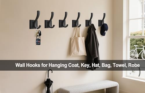 TOFIIGREM Black Wall Hooks Coat Hook, Towel Hooks Robe Hook for Bathroom, Ent...