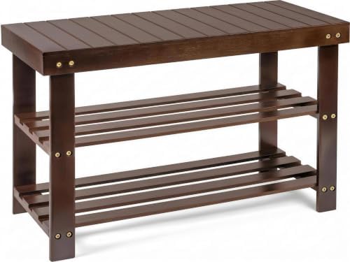 Homemaid Living Bamboo 3 Tier Shoe Rack Bench, Premium Shoe Organizer or Entr...