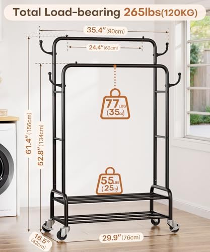 Homde Sturdy Garment Rack for Bedroom: 265 lbs Heavy Duty Clothes Organizer