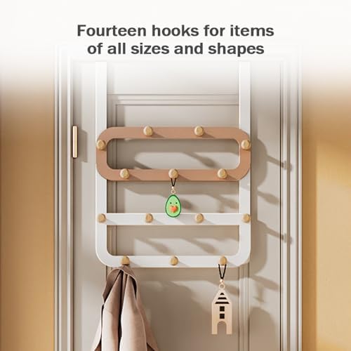 Over the Door Hook Rack, 14-Hook Coat Hanger for Clothes, Bags, Towels