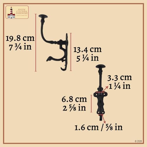 Mystic Colonial Rustic Cast Iron Wall Hooks – Heavy Duty Vintage Utility Hook...