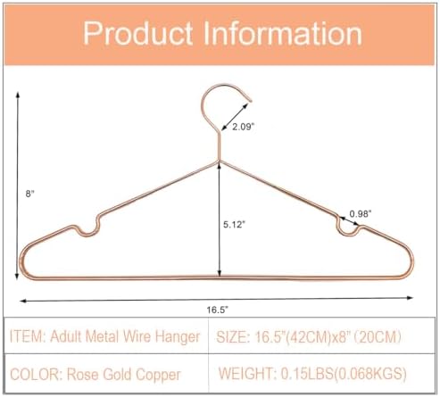 16.5" Rose Gold Copper Clothes Hangers - 30 Pack,Heavy Duty Strong Metal...