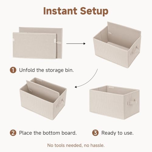 StorageWorks Shelf Organizer Bins, Khaki & Beige Stripes, Extra Large
