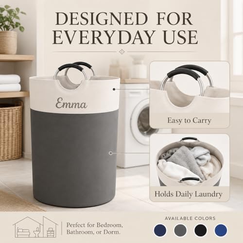 Personalized Laundry Basket, Embroidered Travel Laundry Hamper, Collapsible L...