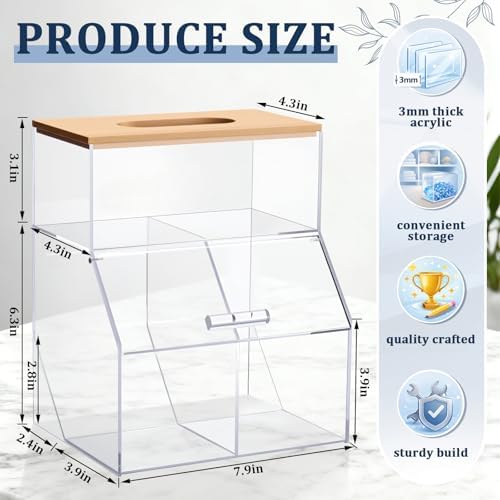 Juexica 3 in 1 Acrylic Laundry Containers for Organizing with Bamboo Lid