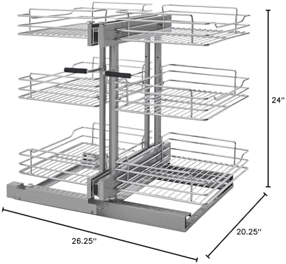 Rev-A-Shelf Chrome 3-Tier Wire Pullout Organizer with Soft-Close for Blind Co...