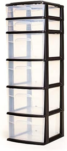 HOMZ 6 Drawer Storage Cart, Large Plastic Container, Black Frame, 2 Pack