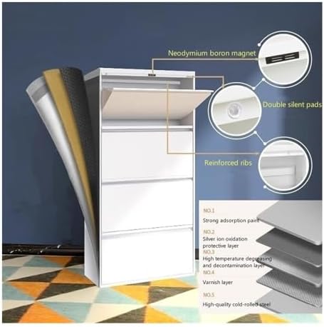 Metal Wall Mounted Shoe Cabinet, Slim Hanging Shoe Organizer, Narrow Flip Dow...