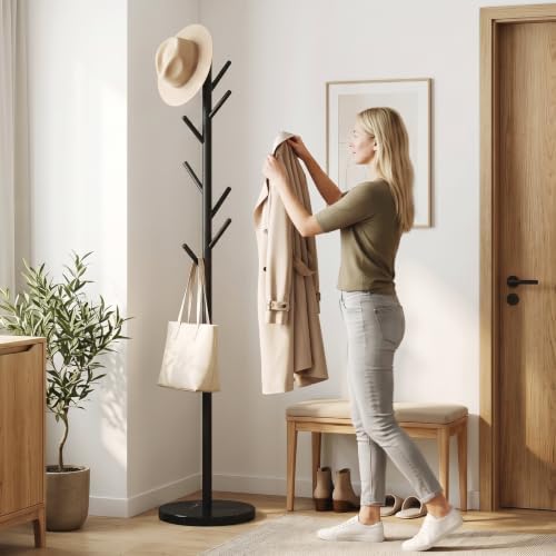 HzTinT Coat Rack with Marble Base, 3 Adjustable Size Metal Coat Tree