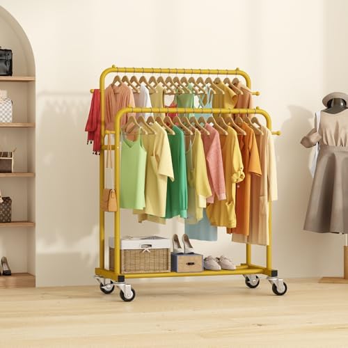 Laiensia Double Rods Garment Rack with Wheels, Clothing Rack for Hanging Clot...
