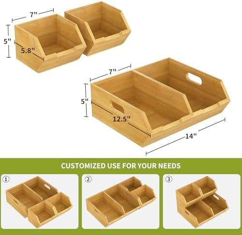 Bamboo Pantry Storage Bins Set, Potato and Onion Storage Bin for Countertop