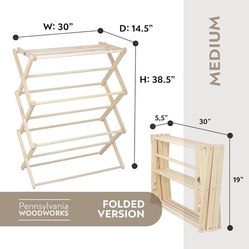 Pennsylvania Woodworks Premium American Maple Clothes Drying Rack - Handcraft...