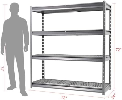 The Atlas 72" W Heavy Duty Garage Shelving Load 8000 Lbs, 4 Tier Metal S...