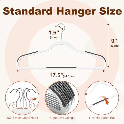 HOUSE DAY Non Slip Plastic Clothes Hangers 60 Pack with Rubber Pads, White