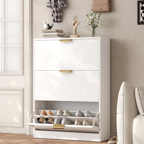 VOWNER Shoe Rack Cabinet with 3 Flip Drawers, Narrow Shoe Storage Cabinet wit...