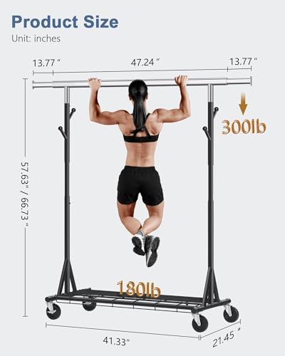 Hoctieon 1-Minute Assembly Clothes Rack, 480 lbs Heavy Duty Rolling Clothing ...