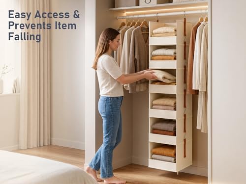 DIMJ Hanging Closet Organizer - 6-Tier Modular Hanging Shelves with Zippers H...
