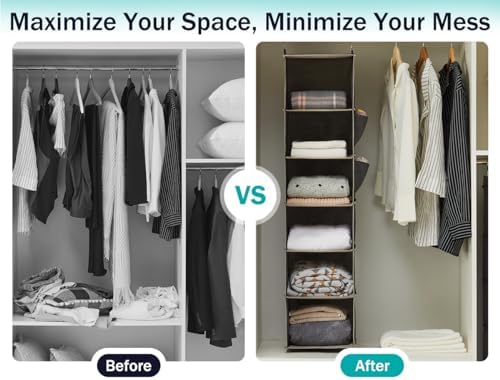 YOUDENOVA Hanging Closet Organizer and Storage, 6-Shelf, 2 Packs, Grey