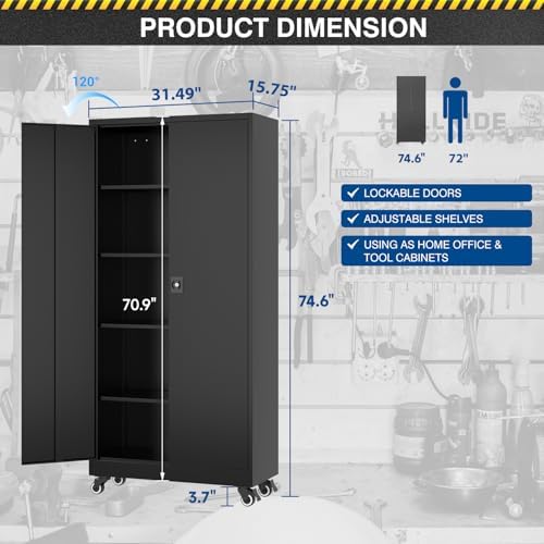 Fesbos Metal Rolling Storage Cabinet-74.6” Tall Steel File Cabinets with Whee...