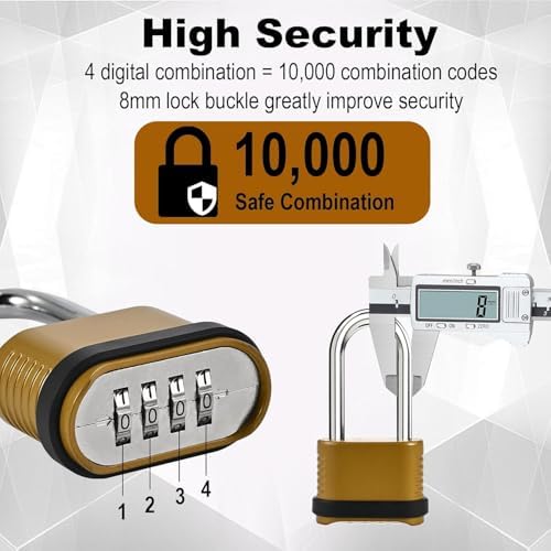 4 Pack Long Shackle Combination Padlock - 105mm Heavy Duty Locks