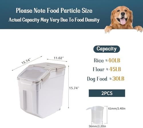 AnRui Dog Food Storage Container 30 Lb Rice Flour Bin with Wheels, 2 Pcs