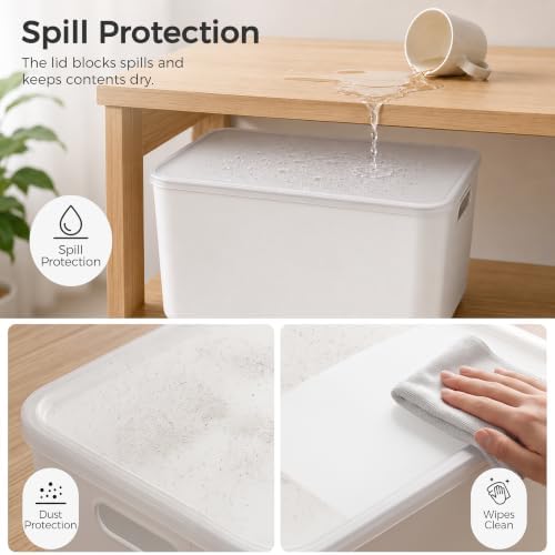 Citylife 24QT Plastic Storage Bins with Lids White Box with Handles, 4-Pack