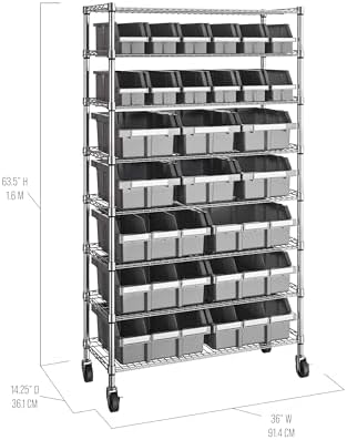 8-Tier NSF 24-Bin Steel Wire Shelving Rack, 36"W x 14.25"D x 63.5&q...