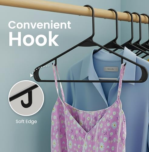 Utopia Home Plastic Hangers 100 Pack – Built-in Strap Hooks Black