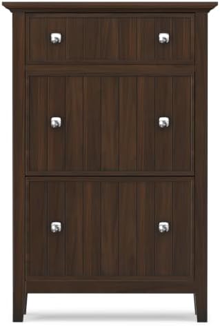 SIMPLIHOME Acadian 32" Wide Solid Wood Shoe Cabinet in Brunette Brown