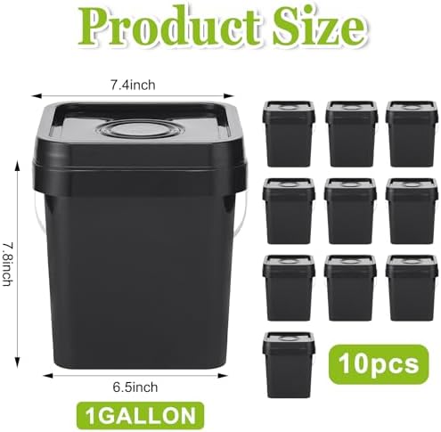 Suzile 10 Pcs Food Grade Square Bucket with Lid 1 Gallon Plastic Bucket 4.5L ...