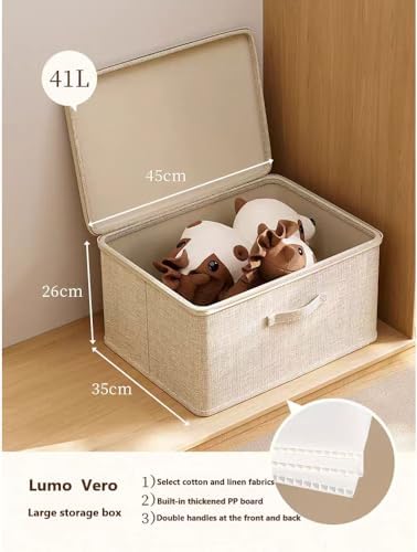 [3 Pack] Beige Cotton Linen Collapsible Storage Bins for Home Organization, W...
