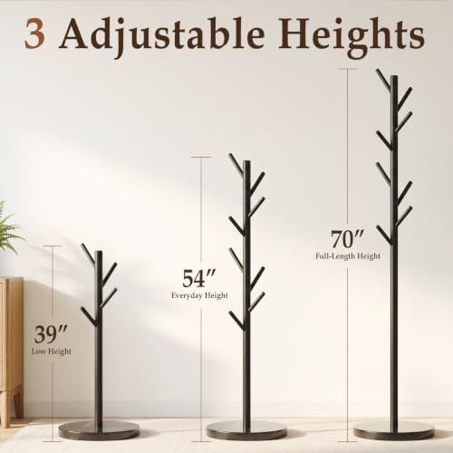 HzTinT Coat Rack with Marble Base, 3 Adjustable Size Metal Coat Tree
