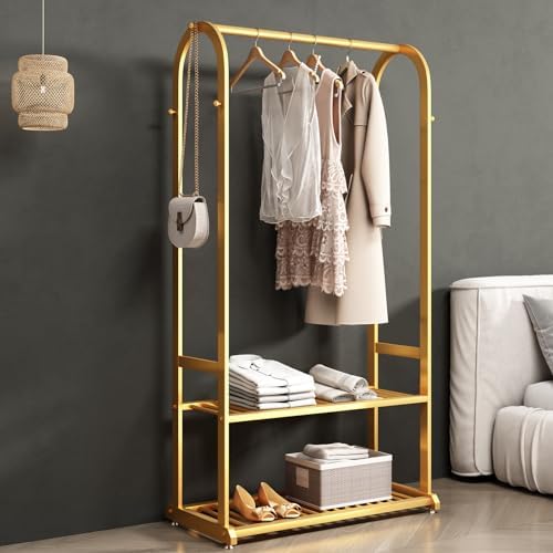 Gold Clothing Rack,Metal Garment Rack with Bottom Storage Shelves and 6 Side ...