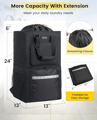 Vorspack Laundry Backpack for College Dorm, Heavy-Duty Hamper, Black