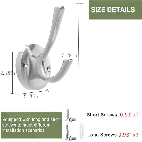 TOFIIGREM Brushed Nickel Wall Hooks, 6 Pack Coat Robe Hook Heavy Duty Metal D...