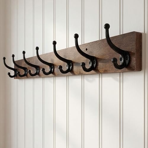 WEBI Rustic Coat Rack Wall Mount,30" Long 7 Cast Iron Coat Hooks Wall Mo...