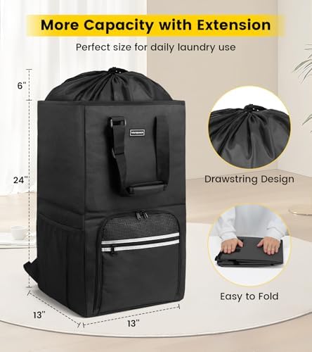 Vorspack Laundry Backpack with Shoulder Straps, Extra Large Hamper, Black