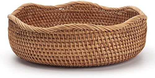 Rattan Bread Baskets Round Woven Fruit Bowls Key Holders Stackable for Storag...
