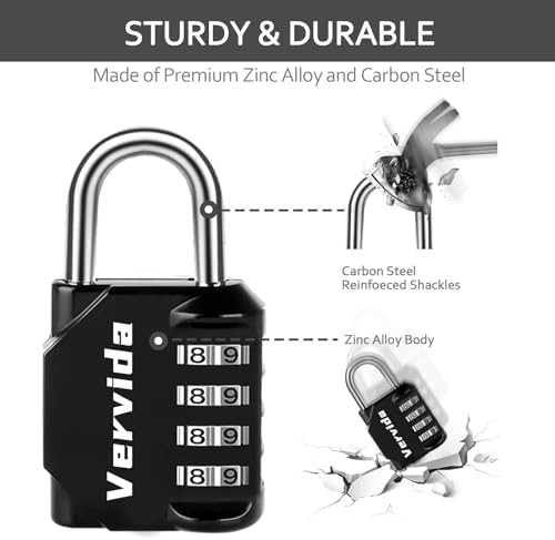 Vervida Combination Lock Resettable 20 Pack 4 Digit Outdoor Waterproof Combo ...