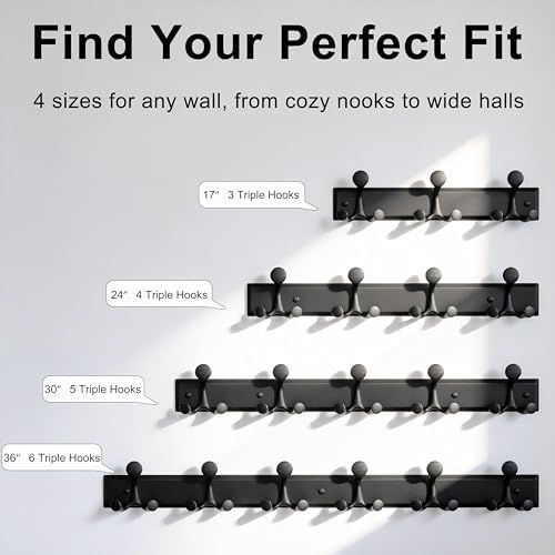 SKOLOO 12 Hooks Wall Mounted Coat Rack, 24 Inch Modern Coat Hanger for Entryw...